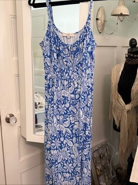 LOFT Blue and White Floral Sleeveless Maxi Dress